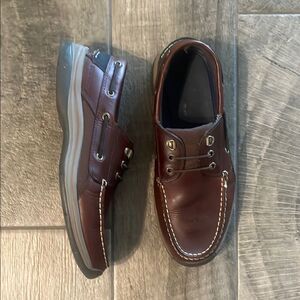 Sebago Brown Leather Boat Shoes with Contrast Stitching
